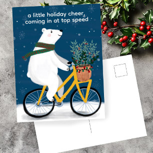 Cartão Postal De Festividades Urso Polar na Bicicleta Engraçado, Personalizado n
