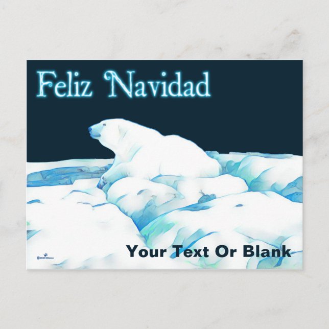 Cartão Postal De Festividades Urso Polar No Gelo - Feliz Navidad (Frente)