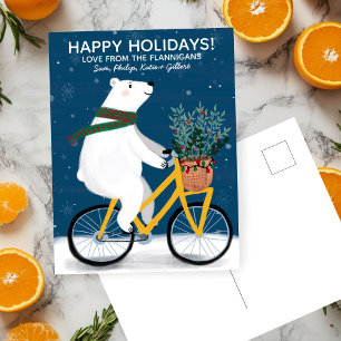 Cartão Postal De Festividades Urso Polar Personalizado de Natal em Bicicleta