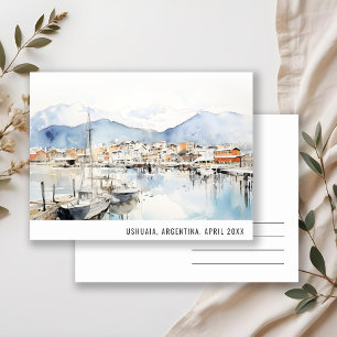 Cartão Postal De Festividades Ushuaia Argentina Paisagem Aquarela Viagem