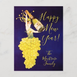 Cartão Postal De Festividades Uvas Champanhe Ano Novo 