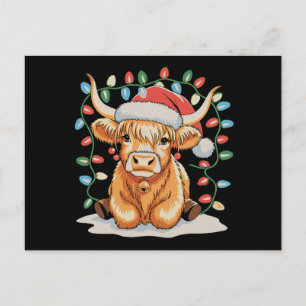 Cartão Postal De Festividades Vaca das Terras Altas Papai Noel Natal Festa