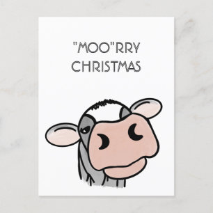 Cartão Postal De Festividades vaca de desenho animado preto branco rosa beijo ci