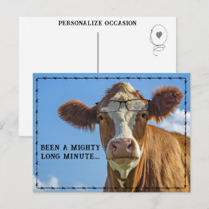 Cartão Postal De Festividades Vaca engraçada do país com humor de rancho rústico
