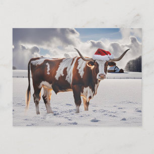 Cartão Postal De Festividades Vaca Longhorn de Natal saudações da temporada