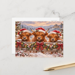 Cartão Postal De Festividades Vacas das Terras Altas do Natal – Arte Festiva em 