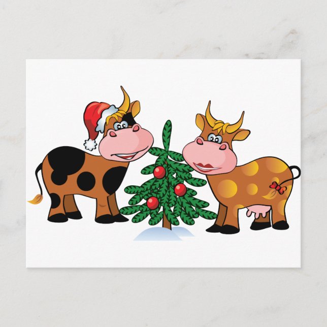 Cartão Postal De Festividades Vacas de Natal (Frente)