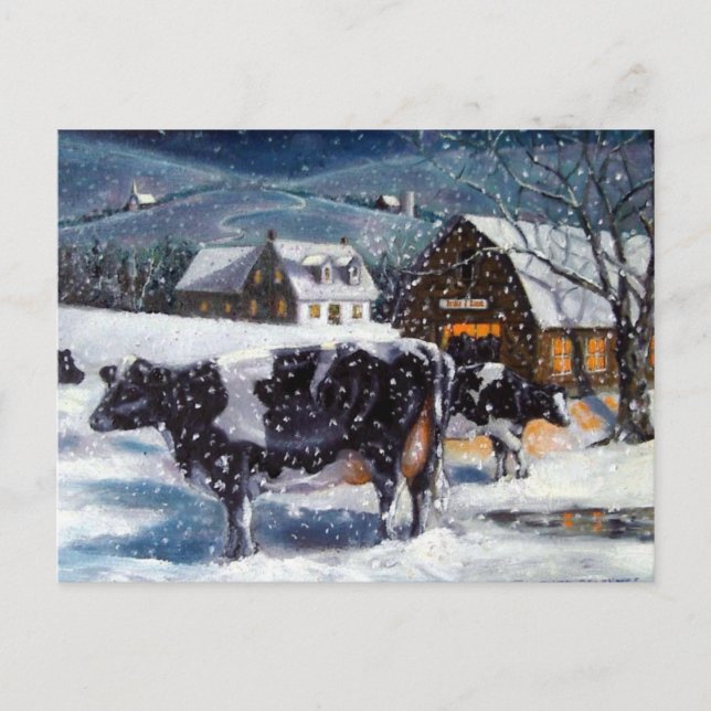 CARTÃO POSTAL DE FESTIVIDADES VACAS: NATAL: NEVE: ARTE: HOLSTEIN (Frente)
