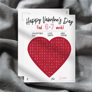 Cartão Postal De Festividades Valentine de Busca de Palavras Seis Sete para Cria