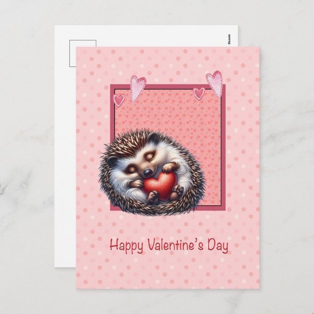 Cartão Postal De Festividades Valentine Hedgehog or Porcupine Card (Frente/Verso)