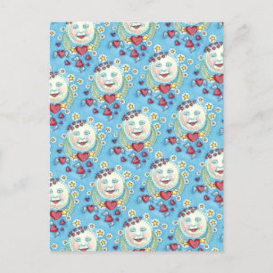 CARTÃO POSTAL DE FESTIVIDADES VALENTINE MAN IN THE MOON, HEAVENLY STARS & HEARTS