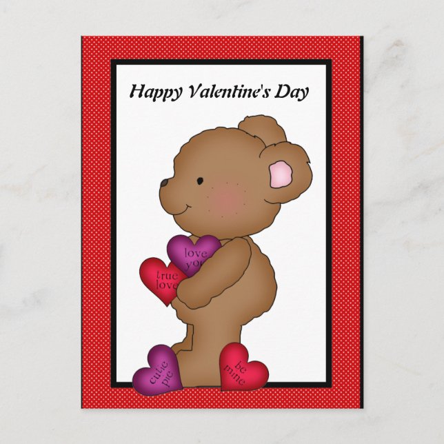 Cartão Postal De Festividades Valentine's Day Bear postcard (Frente)