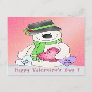 Cartão Postal De Festividades Valentine's Day Snowman Postcard