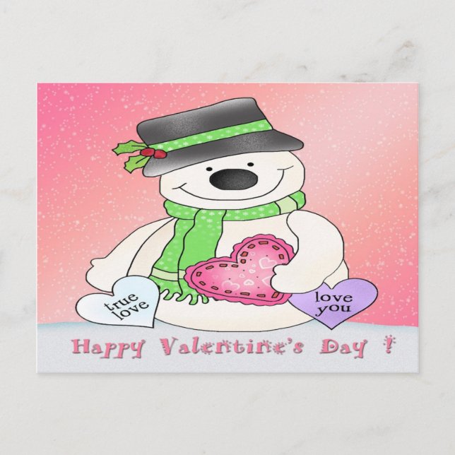 Cartão Postal De Festividades Valentine's Day Snowman Postcard (Frente)