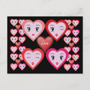 Cartão Postal De Festividades Valentines Love Candy Hearts and Faces Postcard