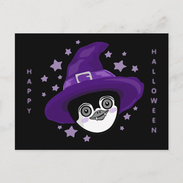 Cartão Postal De Festividades Vamire Witch Penguin Halloween (Frente)