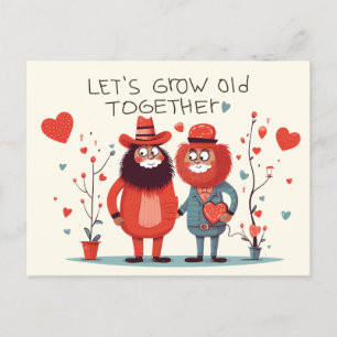 Cartão Postal De Festividades Vamos Cute Bearded Com Casal Crescido Com Válvula