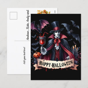 Cartão Postal De Festividades Vampiro assustador e morcegos - Feliz Dia das Brux