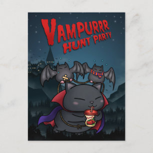 Cartão Postal De Festividades Vampiro de Halloween Cat Vampurr
