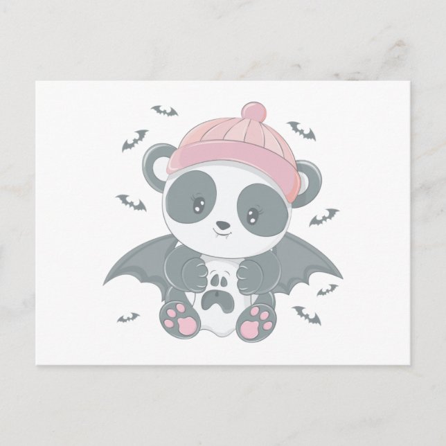 Cartão Postal De Festividades Vampiro Panda Super Bonito e Halloween Bats (Frente)
