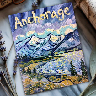 Cartão Postal De Festividades Van Gogh Anchorage Alaska Landscape Viagens vintag