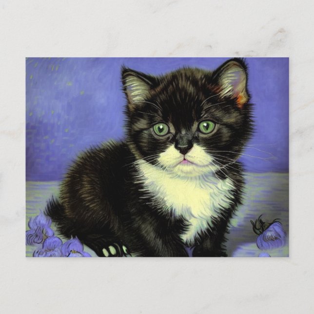 Cartão Postal De Festividades Van Gogh Tuxedo Kitten (Frente)