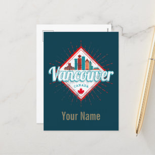 Cartão Postal De Festividades Vancouver Skyline British Columbia Retro Canadá