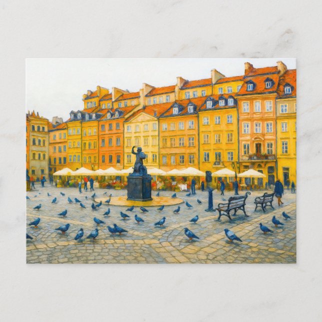 Cartão Postal De Festividades Varsóvia pintando a Cidade Antiga com Syrenka (Frente)
