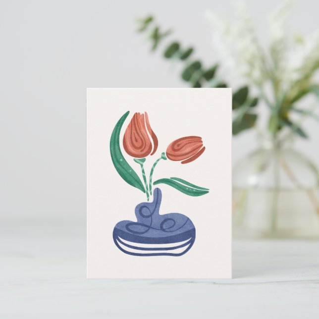 Cartão Postal De Festividades Vase Moderno com Tulipas | Arte Floral Estática (Em pé/Frente)