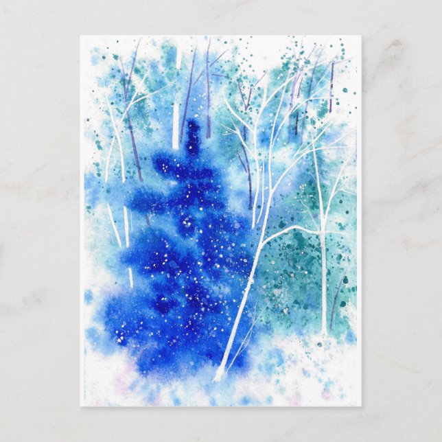 Cartão Postal De Festividades Vazio Winter Woodland Watercolor Art (Frente)