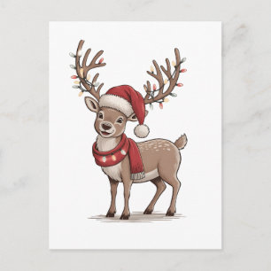 Cartão Postal De Festividades Veado Animal Natal Veado Chapéu do Papai Noel Nata