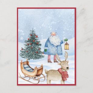 Cartão Postal De Festividades Veado e papais noeis de árvores de Natal