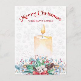 Cartão Postal De Festividades Vela De Aquarela E Decoração De Natal