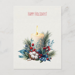 Cartão Postal De Festividades Vela de Natal decorada com aquarela