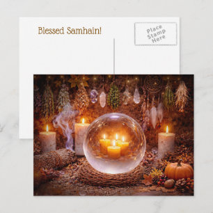 Cartão Postal De Festividades Velas Cristais Inspirados em Samhain 