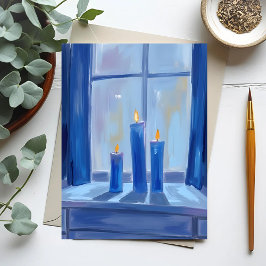 Cartão Postal De Festividades Velas de Hanukkah Azuis Aquarela