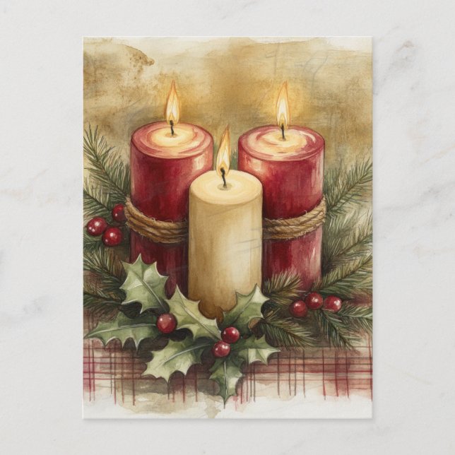 Cartão Postal De Festividades Velas de Natal Cozy (Frente)