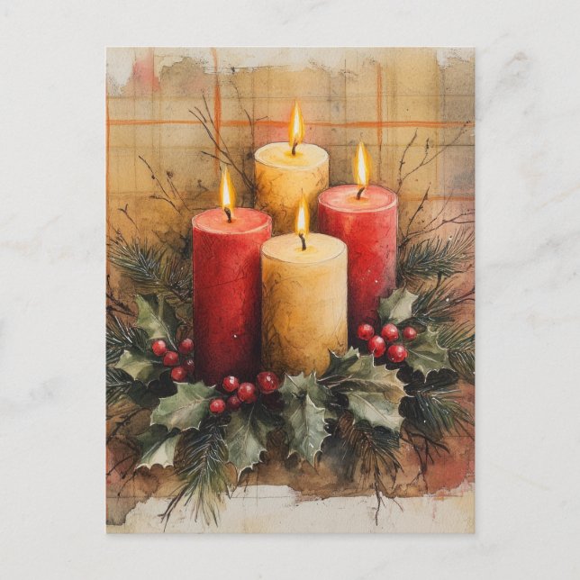 Cartão Postal De Festividades Velas de Natal Cozy (Frente)