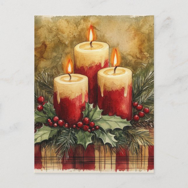 Cartão Postal De Festividades Velas de Natal Cozy (Frente)