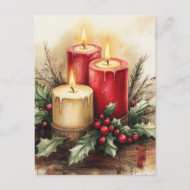Cartão Postal De Festividades Velas de Natal Cozy (Frente)