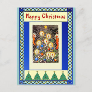 Cartão Postal De Festividades Velas em uma árvore de Natal