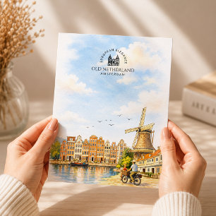 Cartão Postal De Festividades Velha Holanda – Amsterdã Aquarela de Viagem