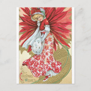 Cartão Postal De Festividades Velha Senhora de Poinsettia de Natal Moda