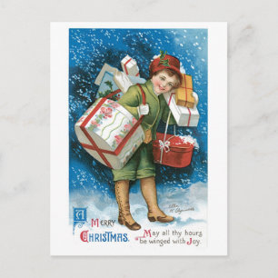Cartão Postal De Festividades Velhos Presentes de Natal Moda