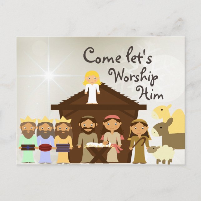 Cartão Postal De Festividades Venha Culto Natividade Cartão de Natal (Frente)