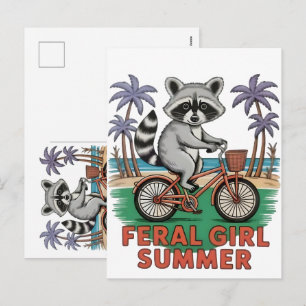 Cartão Postal De Festividades Verão de Garota Feral Vibes de Praia de Guaxinim S