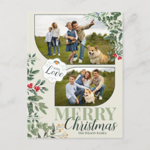 Cartão Postal De Festividades Verde Botânico Feliz Natal 2 Foto da Família