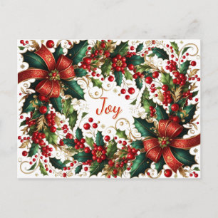 Cartão Postal De Festividades Verde com coroas de azevinho Alegria