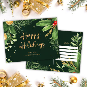 Cartão Postal De Festividades Verde Festivo Natal Botânico Elegante Moderno