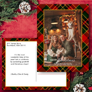 Cartão Postal De Festividades Vermelho Clássico, Verde, Dourado Plaid de Natal 1